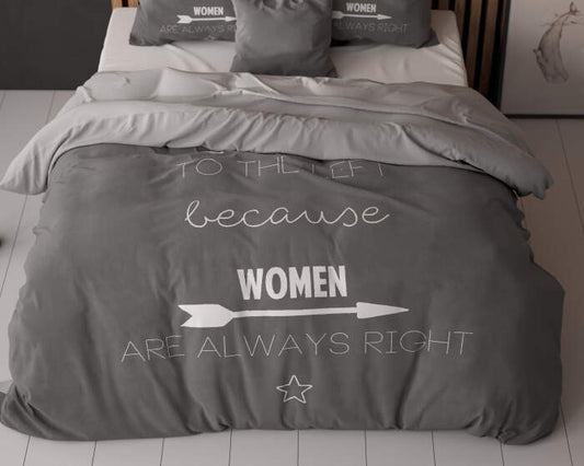 Lenjerie de pat, Sleeptime Women Always Right Antracite 140 x 200/220 cm, 100% Bumbac, 1 Fata de Perna, Anti-alergic
