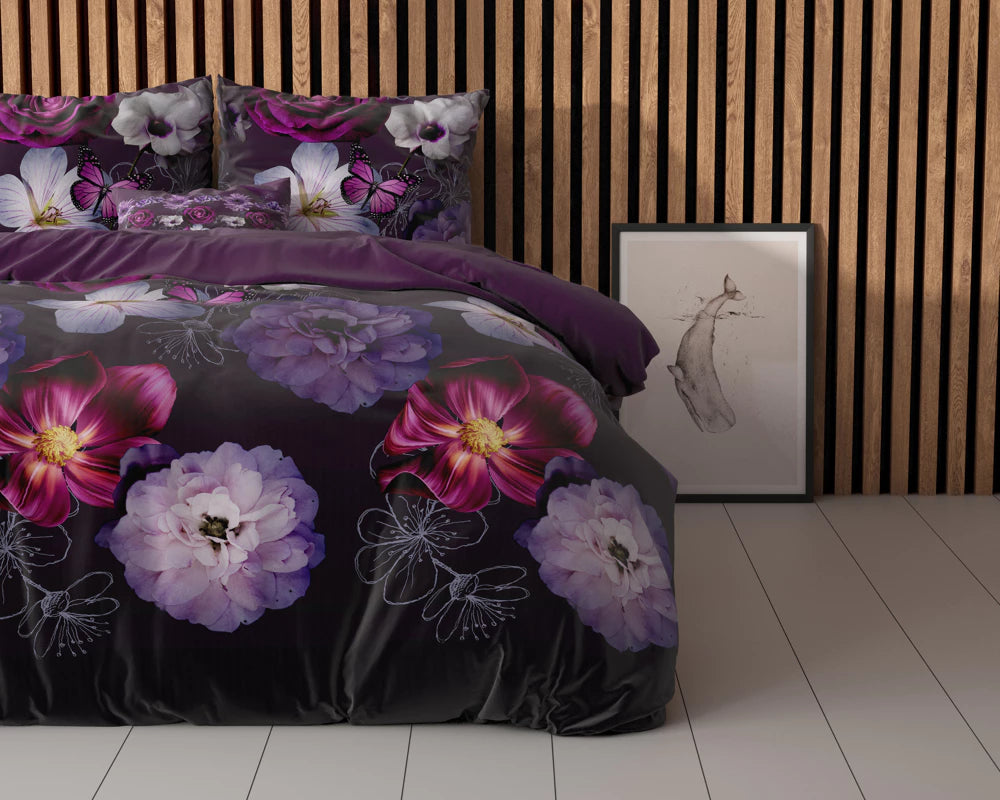 Lenjerie de pat Sleeptime Elegance, Magic Flower Purple 200 x 220 cm, Bumbac 80% + Poliester 20%, 2 Fete de Perna, Anti-alergic