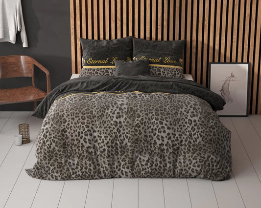 Lenjerie de pat, Sleeptime Elegance Eternal Love Black 140x220, bumbac 80% + poliester 20%, 1 fata perna, dublu fata, antialergic