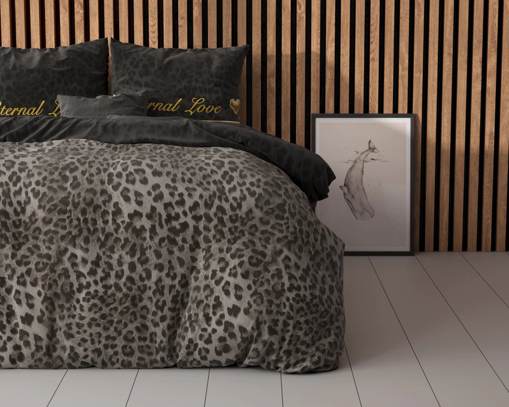 Lenjerie de pat, Sleeptime Elegance Eternal Love Black 140x220, bumbac 80% + poliester 20%, 1 fata perna, dublu fata, antialergic