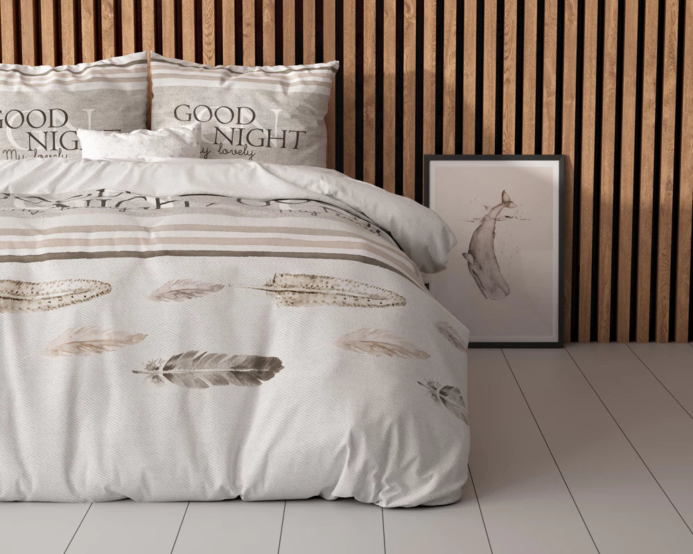 Set Lenjerie, Sleeptime Good Night White, 80% Bumbac 20% Poliester, 200x220 cm, 2 Fete Perna 60x70 cm, Anti Alergic