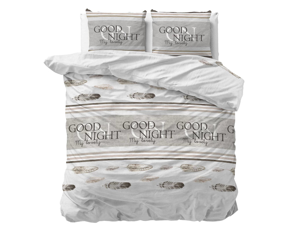 Set Lenjerie, Sleeptime Good Night White, 80% Bumbac 20% Poliester, 200x220 cm, 2 Fete Perna 60x70 cm, Anti Alergic