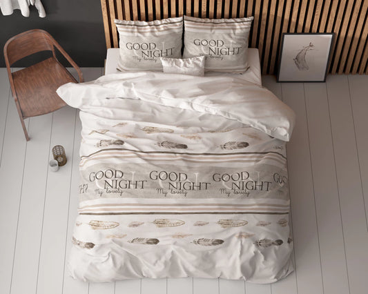 Set Lenjerie, Sleeptime Good Night White, 80% Bumbac 20% Poliester, 200x220 cm, 2 Fete Perna 60x70 cm, Anti Alergic