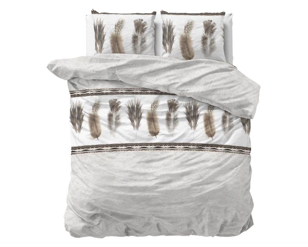 Lenjerie de pat, Sleeptime Elegance Feathers Gray 200 x 220 cm, 80% Bumbac + 20% Poliester, 2 Fete de Perna, Anti-alergic