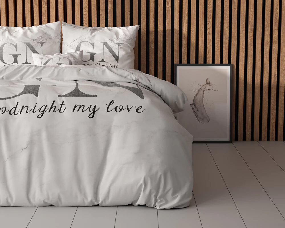 Lenjerie de pat, Sleeptime Goodnight Silver 200x200/220, Microfibra 90gsm, 2 Fete de Perna, Antialergic, Print Digital