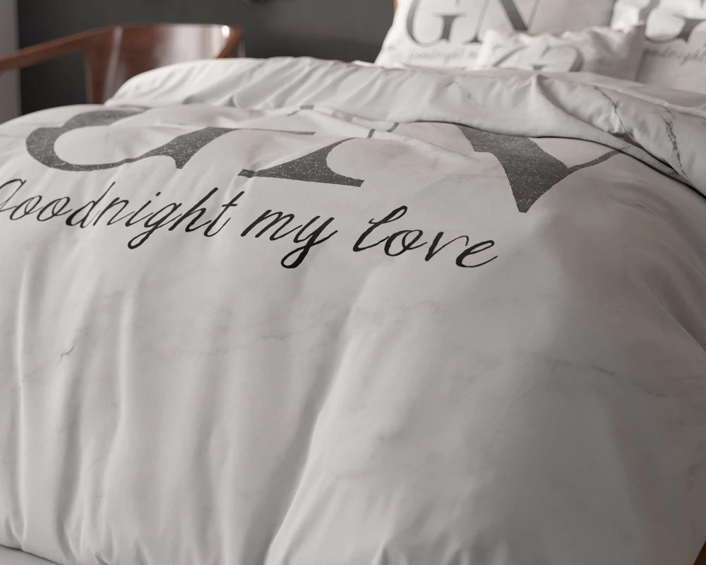 Lenjerie de pat, Sleeptime Goodnight Silver 200x200/220, Microfibra 90gsm, 2 Fete de Perna, Antialergic, Print Digital