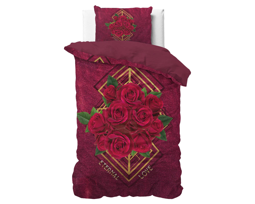 Lenjerie de pat, Sleeptime Essentials Eternal Love Red 140 x 200/220 cm, 100% Microfibra, 1 Fata de Perna, Anti-alergic