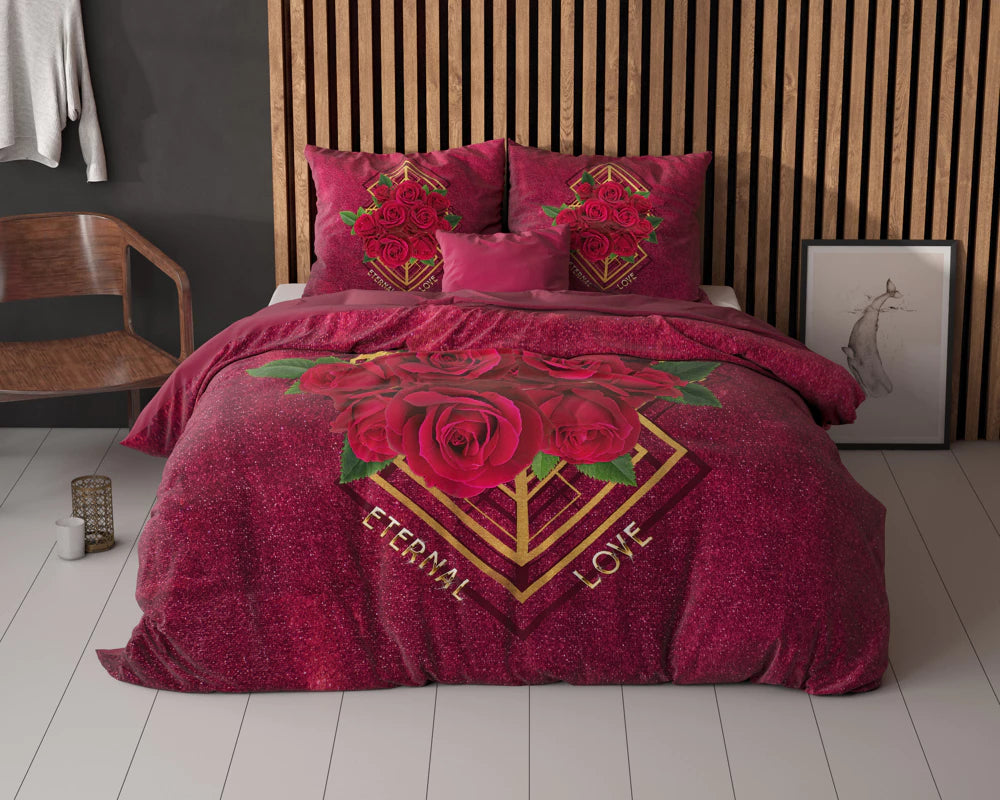 Lenjerie de pat, Sleeptime Essentials Eternal Love Red 140 x 200/220 cm, 100% Microfibra, 1 Fata de Perna, Anti-alergic