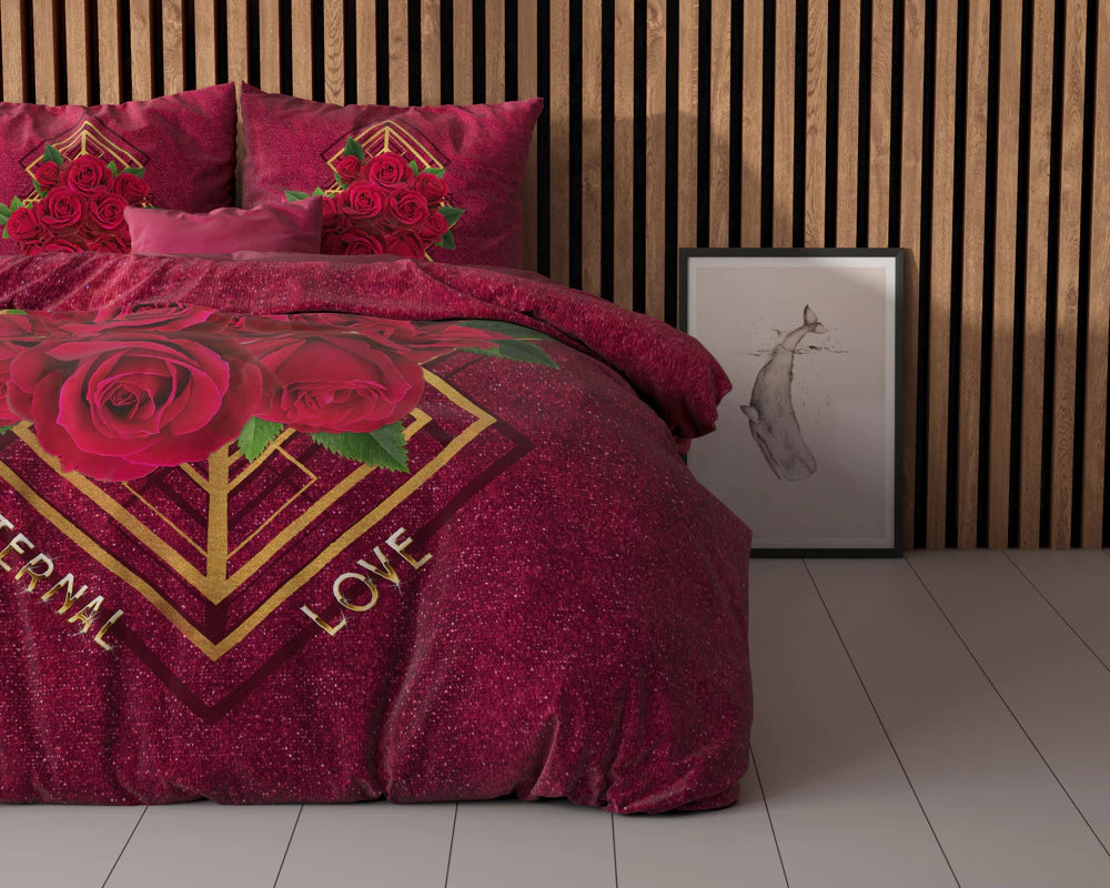 Lenjerie de pat, Sleeptime Essentials Eternal Love Red 140 x 200/220 cm, 100% Microfibra, 1 Fata de Perna, Anti-alergic