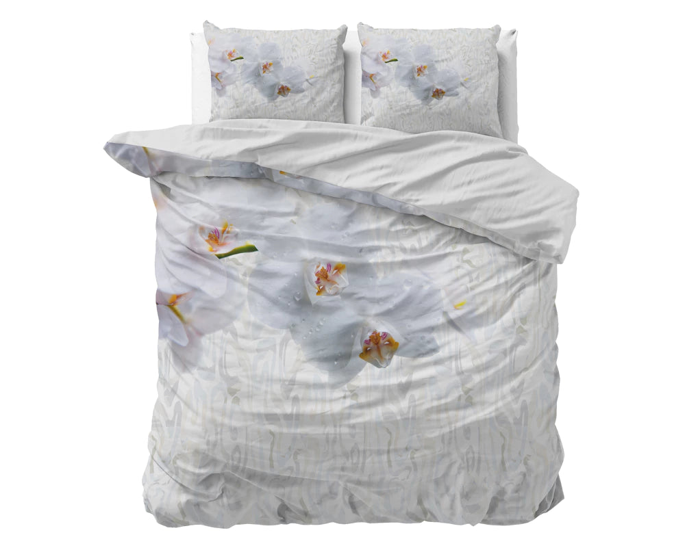 Set Lenjerie, Sleeptime Orchid White, Microfibra 100%, 200x200/220 cm, Digital Print, 2 Fete Perna 60x70 cm, Anti Alergic