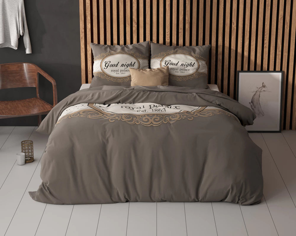 Lenjerie de pat, Sleeptime Royal Palace Taupe, Microfibra 100%, 200x200/220 cm, 2 Fete Perna 60x70, Anti Alergic