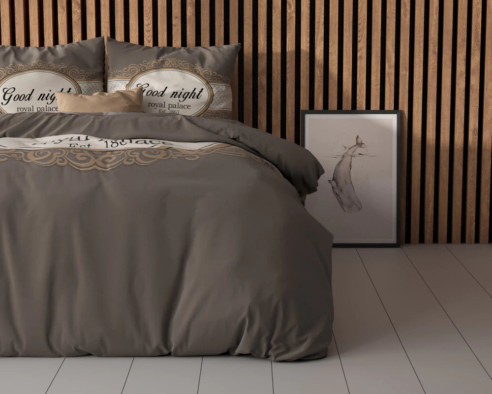 Lenjerie de pat, Sleeptime Royal Palace Taupe, Microfibra 100%, 200x200/220 cm, 2 Fete Perna 60x70, Anti Alergic