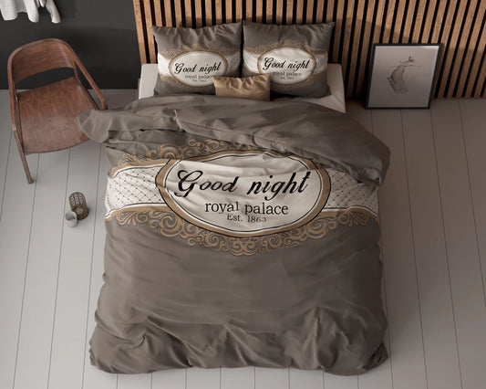 Lenjerie de pat, Sleeptime Royal Palace Taupe, Microfibra 100%, 200x200/220 cm, 2 Fete Perna 60x70, Anti Alergic