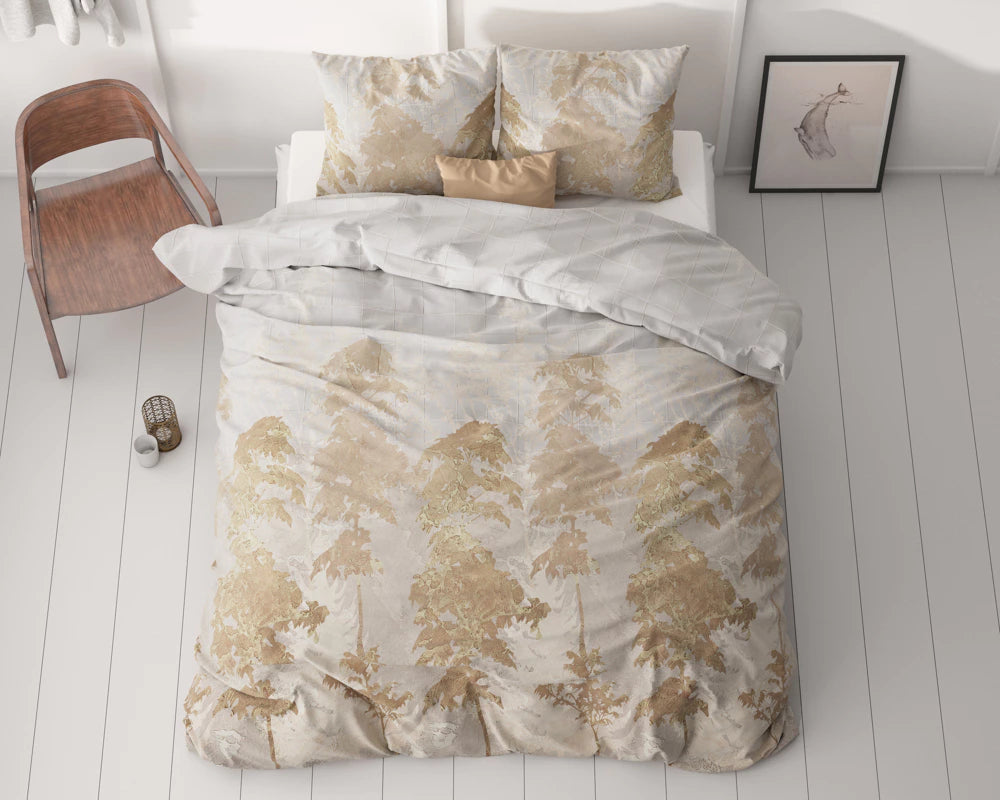 Set Lenjerie, Sleeptime Treasture Three Gold, Microfibra 100%, 140x200/220 cm, 1 Fata Perna 60x70 cm, Imprimeu Digital, Anti Alergic