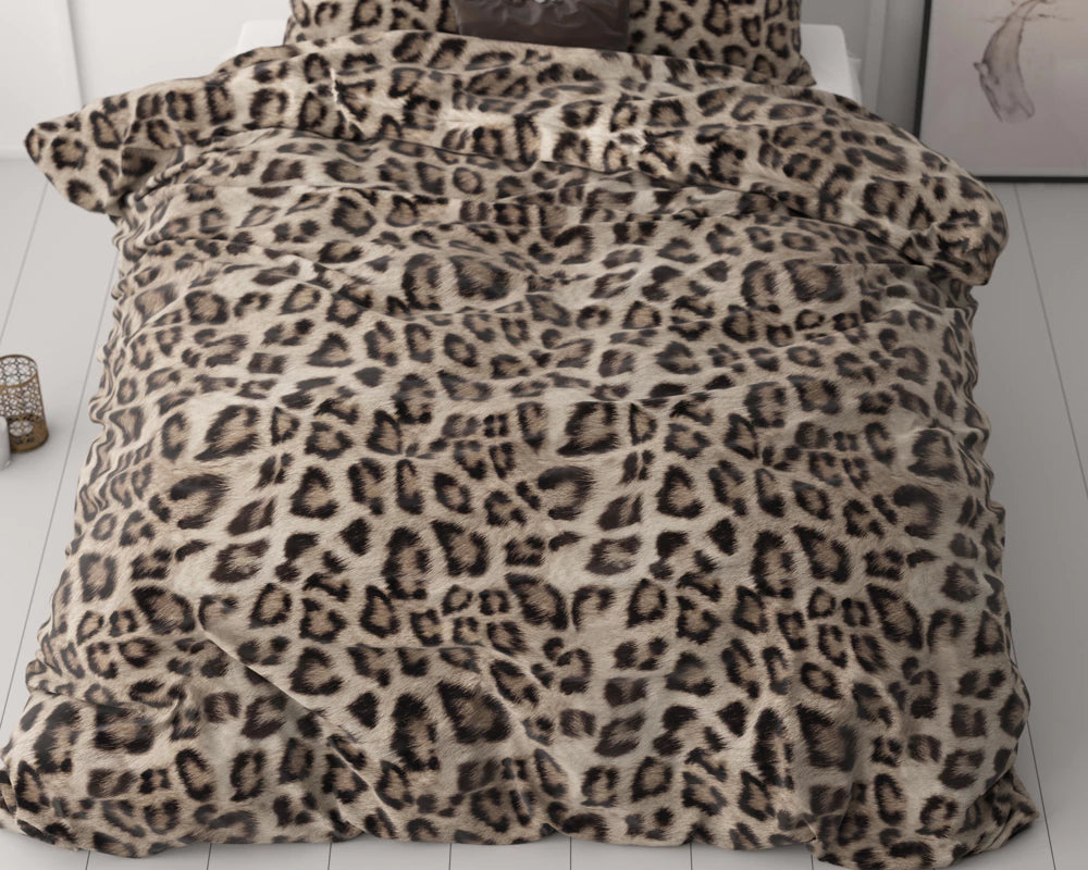 Lenjerie de pat, Sleeptime Classy Deep Panther Brown 140x200/220, 100% microfibra, 1 fata perna, 90 GSM, antialergic