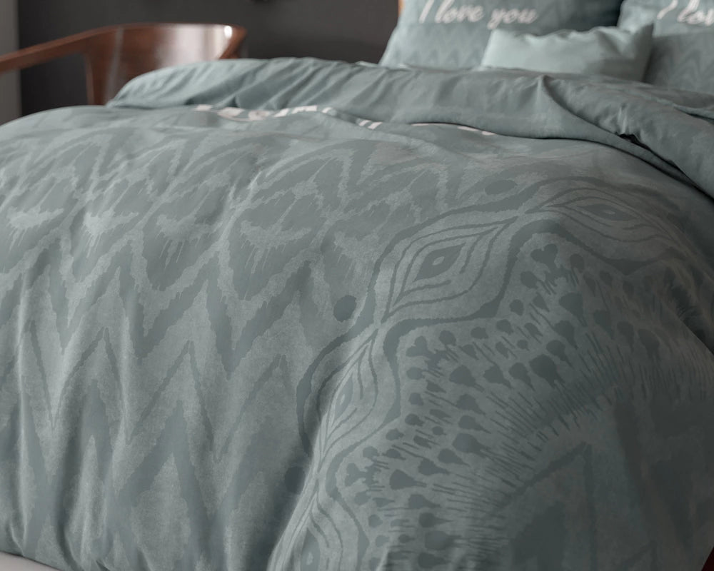 Lenjerie de pat, Sleeptime Essentials I Love Bed Green 200 x 200/220 cm, 100% Microfibra, 2 Fete de Perna, Anti-alergic