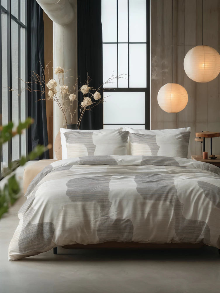 Lenjerie de pat, Sleeptime Dune Gray, 100% Bumbac, 140x200/220 cm, 1 Fata Perna 60x70 cm, Anti Alergic, Inchidere cu Caps