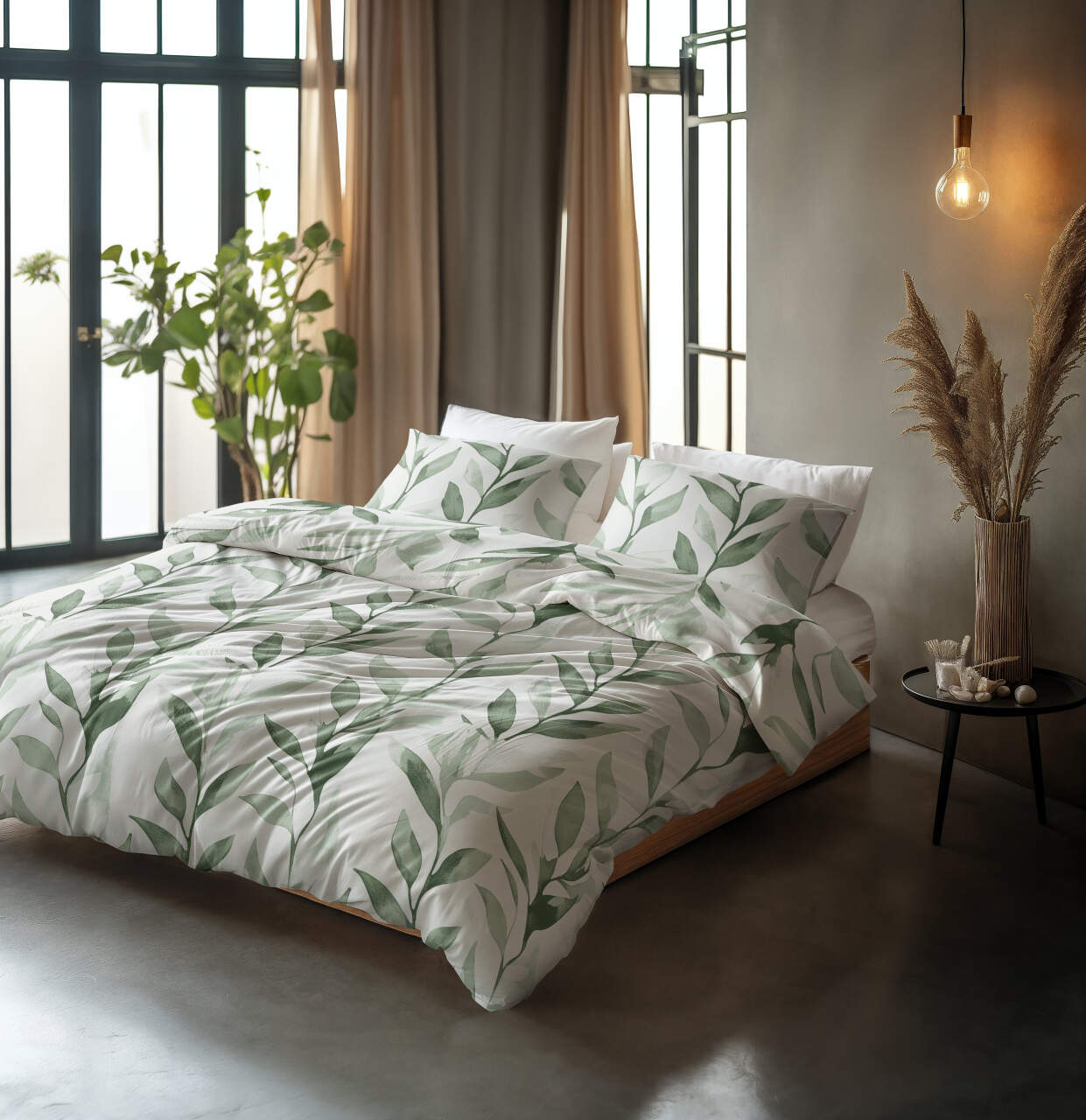 Set Lenjerie de pat, Sleeptime Pure, Urban Greenhouse Green 140x200/220, 100% bumbac, 1 fata perna, T128, antialergic