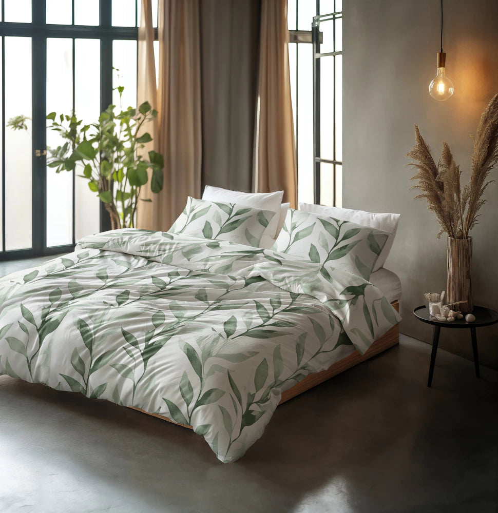 Set Lenjerie de pat, Sleeptime Pure, Urban Greenhouse Green 140x200/220, 100% bumbac, 1 fata perna, T128, antialergic