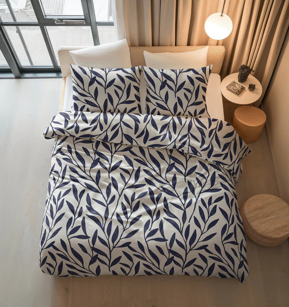 Set Lenjerie de pat, Sleeptime Pure Blue Willow Blue, Bumbac 100%, 140x200/220 cm, 1 Fata Perna 60x70 cm, Trendi, Respirabil