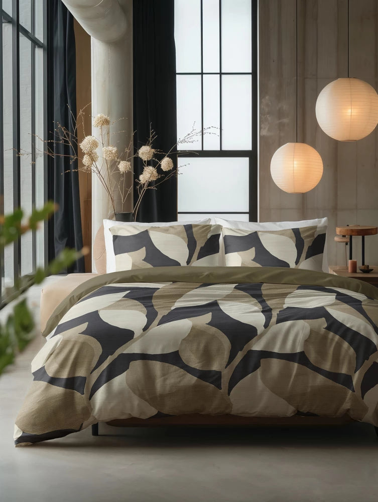 Lenjerie de pat premium, Sleeptime Pure Graphic Garden Anthracite 200 x 200/220 cm, 100% Bumbac, 2 Fete de Perna, Anti-alergic