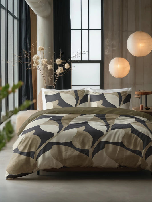 Lenjerie de pat premium, Sleeptime Pure Graphic Garden Anthracite 200 x 200/220 cm, 100% Bumbac, 2 Fete de Perna, Anti-alergic