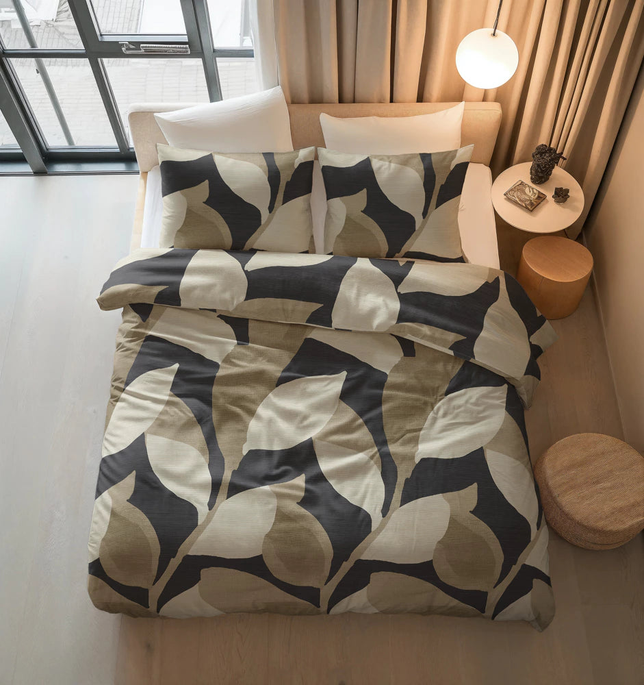 Lenjerie de pat premium, Sleeptime Pure Graphic Garden Anthracite 200 x 200/220 cm, 100% Bumbac, 2 Fete de Perna, Anti-alergic