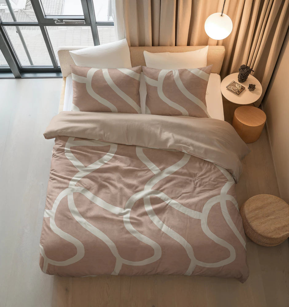 Lenjerie de pat, Sleeptime Pure Clay Contours Peach Brown 140x200, 100% bumbac, 1 fata perna, T128, antialergic