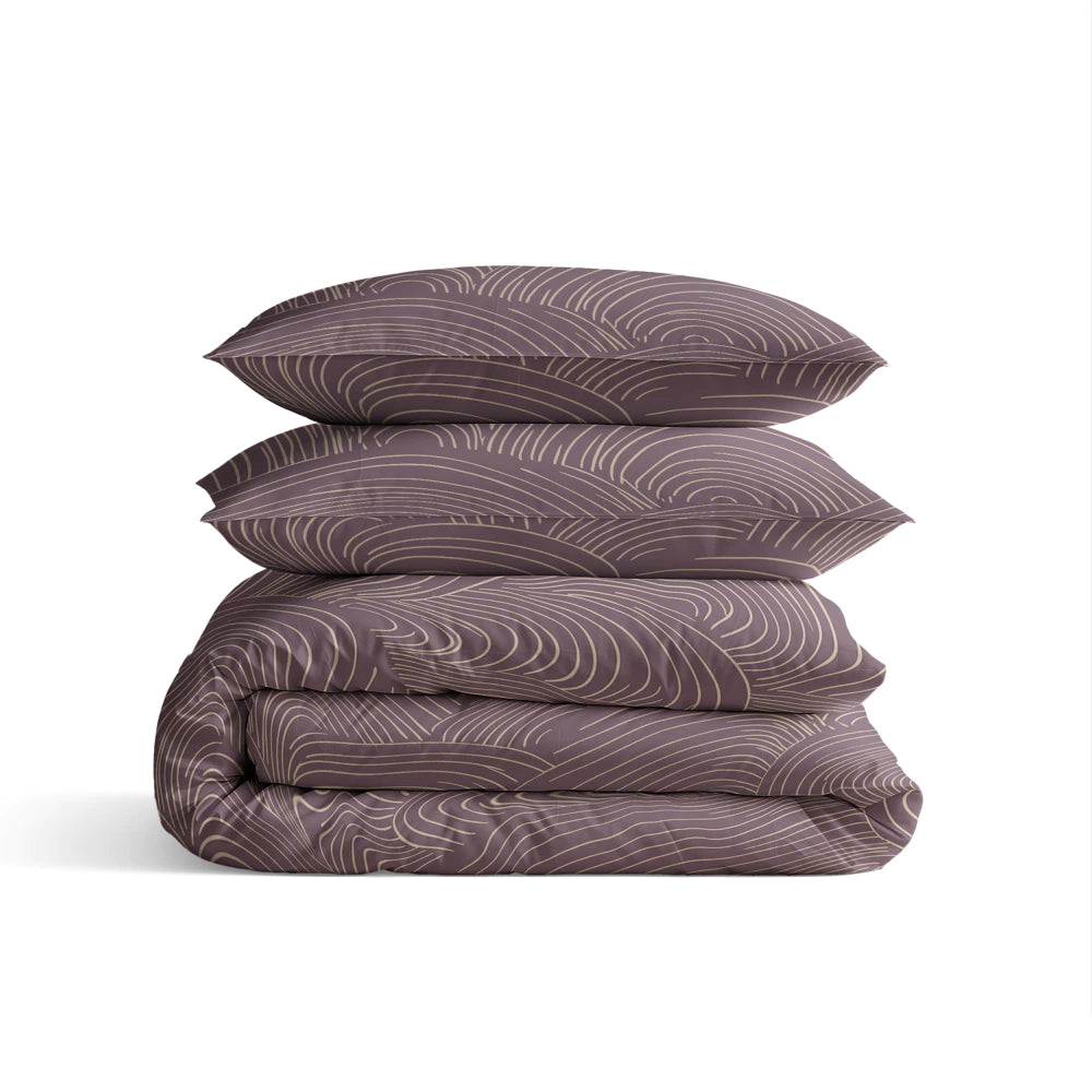 Lenjerie de pat premium, Sleeptime Pure Dreamscape Purple 200 x 200/220 cm, 100% Bumbac, 2 Fete de Perna, Anti-alergic