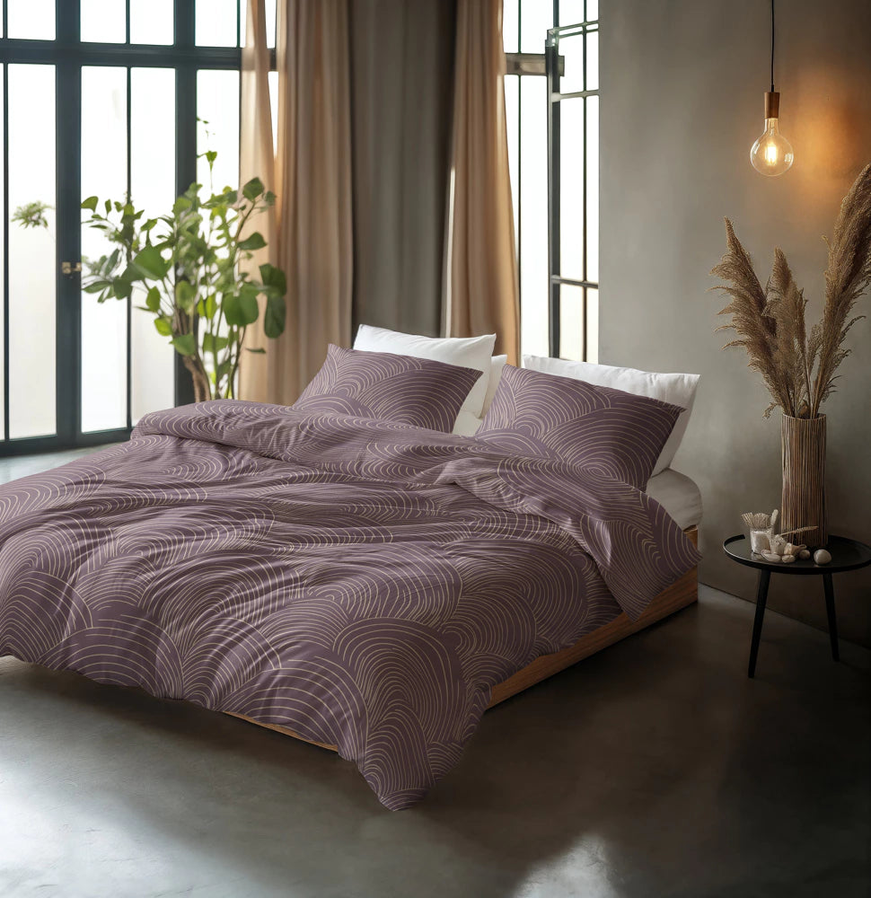 Lenjerie de pat premium, Sleeptime Pure Dreamscape Purple 200 x 200/220 cm, 100% Bumbac, 2 Fete de Perna, Anti-alergic