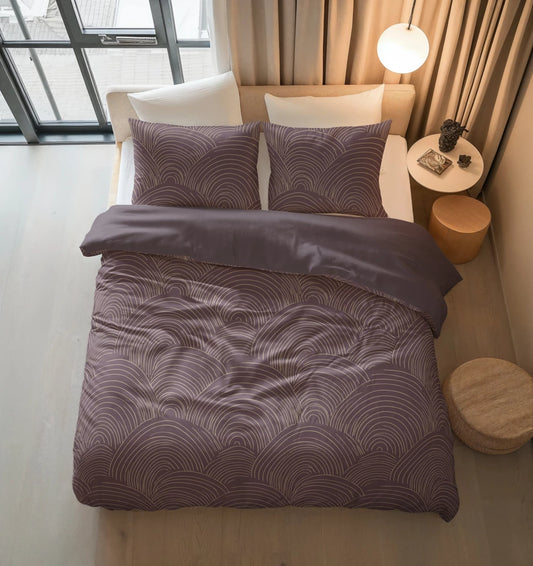 Lenjerie de pat premium, Sleeptime Pure Dreamscape Purple 200 x 200/220 cm, 100% Bumbac, 2 Fete de Perna, Anti-alergic