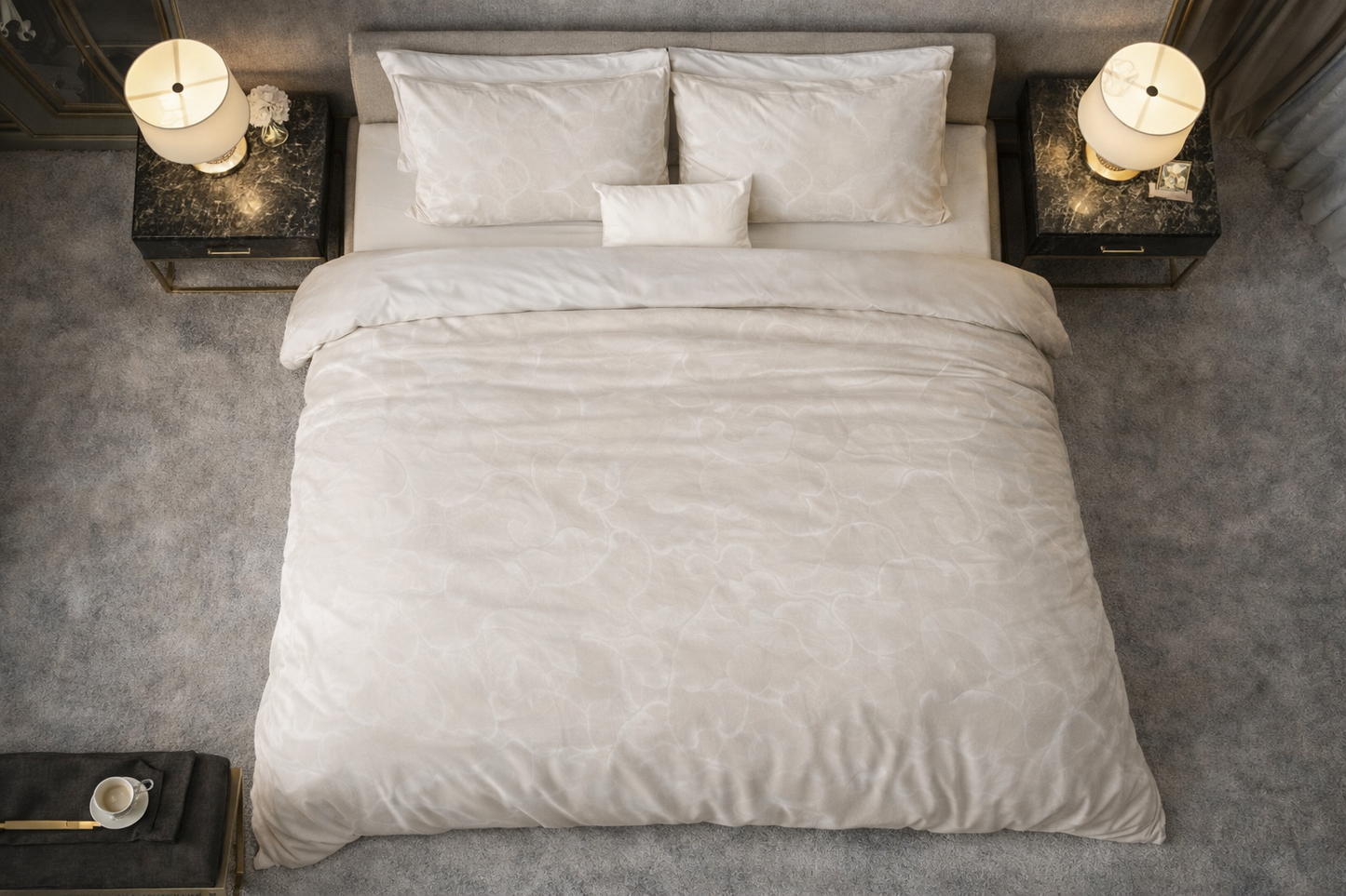 Lenjerie de pat Sleeptime, 1x husa pilota 140x200/220, 1x fete de perna 60x70, Bumbac 100%, Hipoalergenica, 128T, model Pure Ginkgo Whisper Sand/Gray, culoare Multicolor