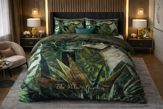 Lenjerie de pat Sleeptime, 1x husa pilota 200x200/220, 2x fete de perna 60x70, Microfibra 100%, Hipoalergenica, 90 GSM, model Botanic Garden Green, imprimeu Print Digital, culoare Verde