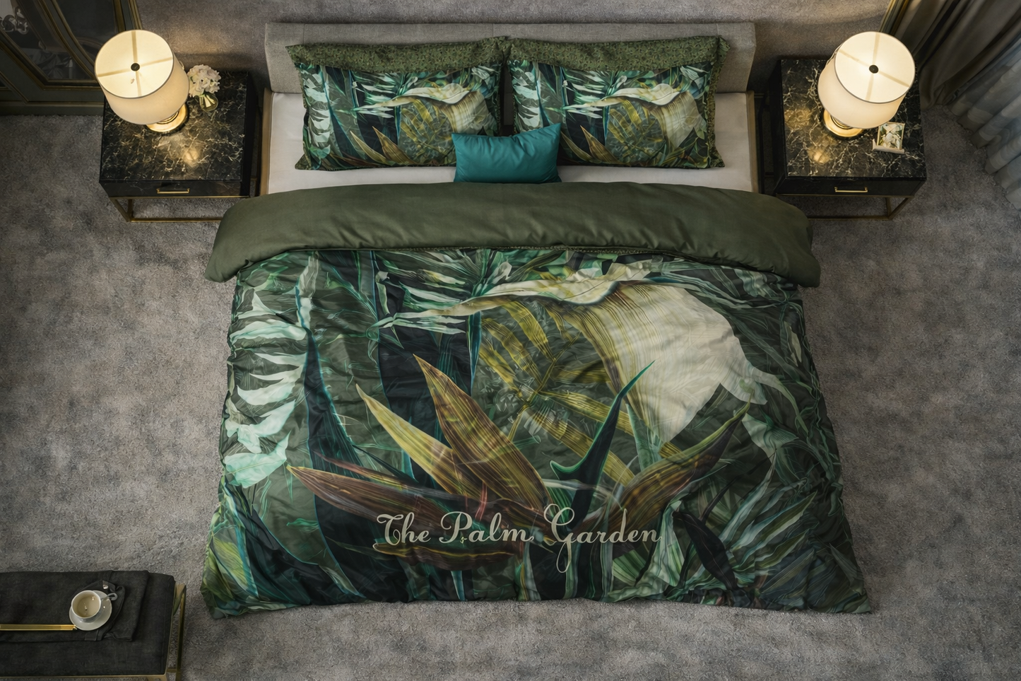 Lenjerie de pat Sleeptime, 1x husa pilota 200x200/220, 2x fete de perna 60x70, Microfibra 100%, Hipoalergenica, 90 GSM, model Botanic Garden Green, imprimeu Print Digital, culoare Verde