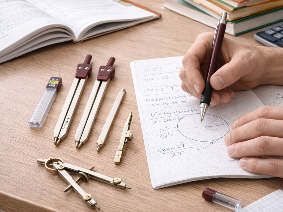 Set Geometrie 9 Piese cu Compas, Creion Mecanic si Cutie, pentru Scoala, Mov
