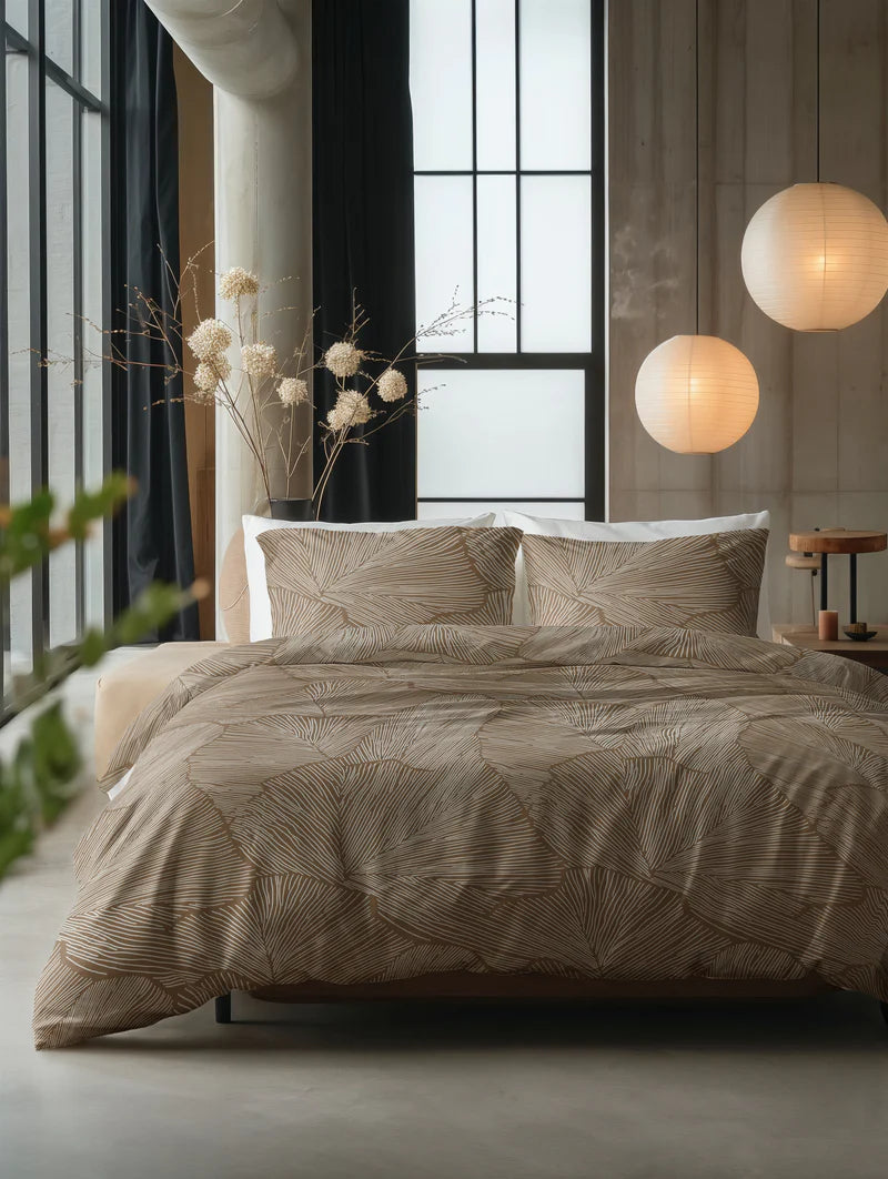 Lenjerie de pat, Sleeptime Pure Amber Beige/Brown, Bumbac 100%, 140x200/220 cm, 1 Fata Perna 60x70 cm, Design Modern