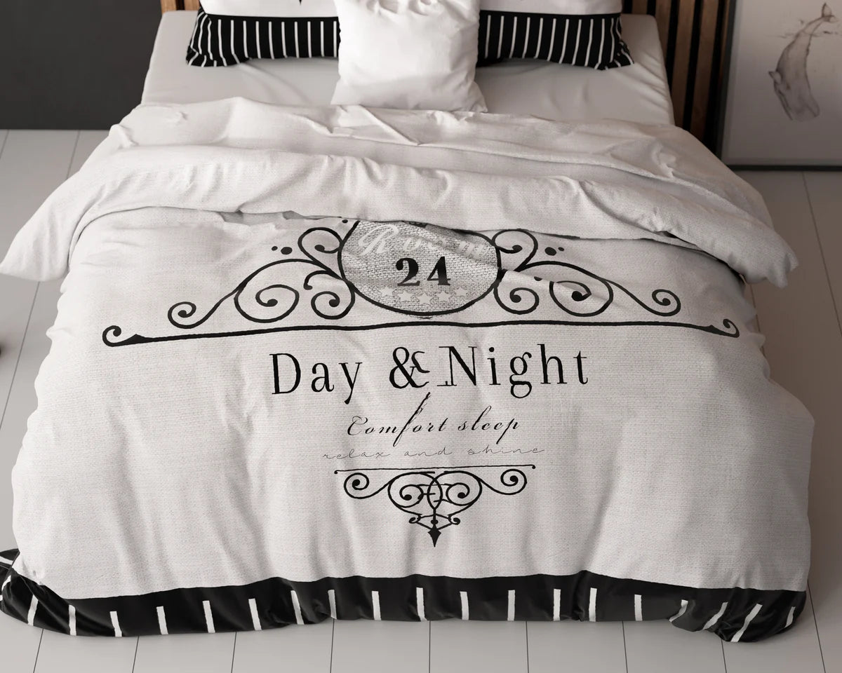 Set Lenjerie de pat, Sleeptime Essentials Day and Night Black 200x200/220, 100% microfibra, 2 fete perna, antialergic