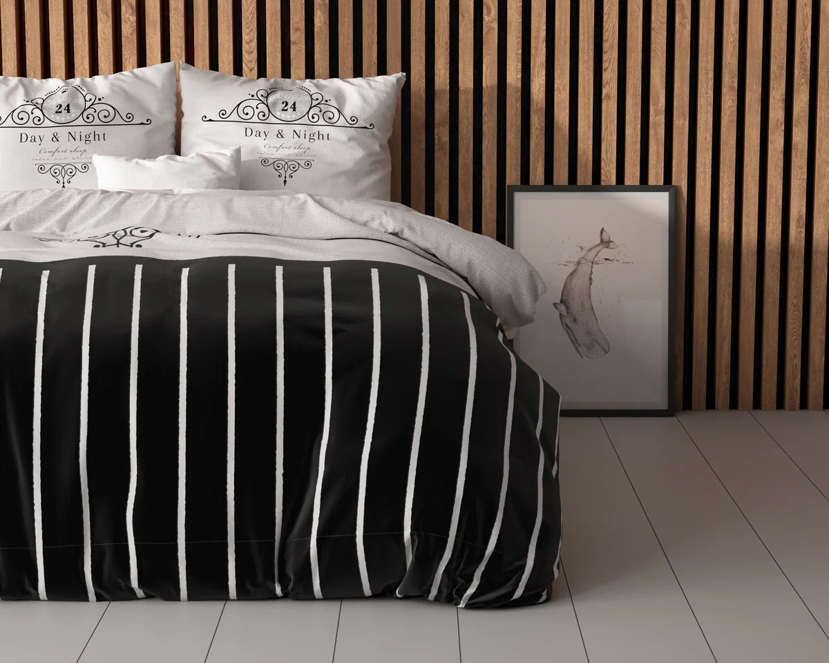 Set Lenjerie de pat, Sleeptime Essentials Day and Night Black 200x200/220, 100% microfibra, 2 fete perna, antialergic