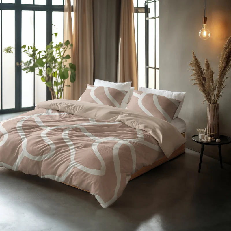 Lenjerie de pat, Sleeptime Pure Clay Contours Peach Brown 140x200, 100% bumbac, 1 fata perna, T128, antialergic