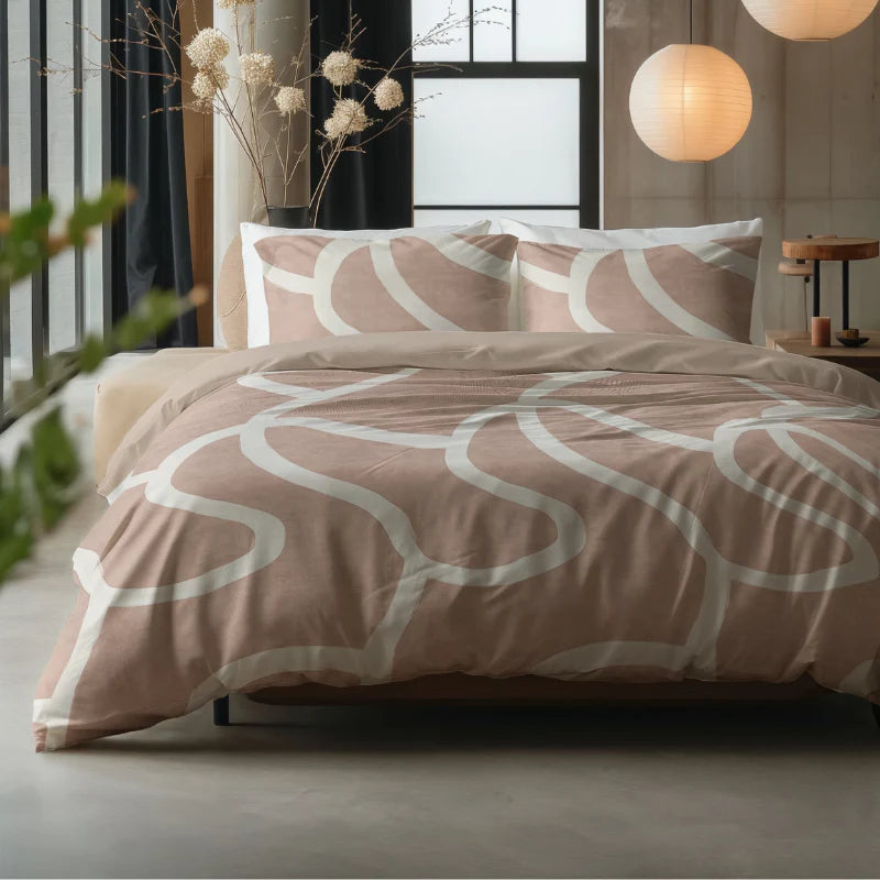 Lenjerie de pat, Sleeptime Pure Clay Contours Peach Brown 140x200, 100% bumbac, 1 fata perna, T128, antialergic