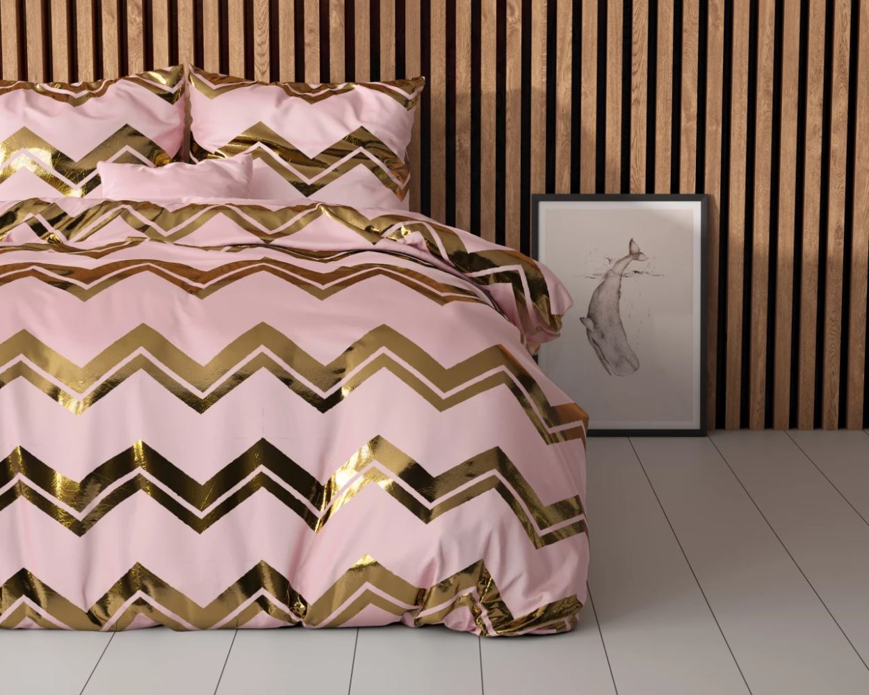 Lenjerie de pat, Sleeptime Glamour Wave Pink 140/220 cm, 100% Microfibra, Folio Print, 1 Fata de Perna, Anti-alergic