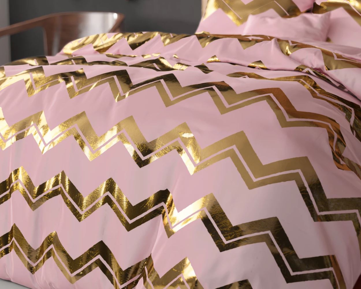 Lenjerie de pat, Sleeptime Glamour Wave Pink 140/220 cm, 100% Microfibra, Folio Print, 1 Fata de Perna, Anti-alergic