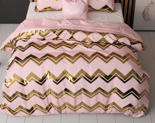 Lenjerie de pat, Sleeptime Glamour Wave Pink 140/220 cm, 100% Microfibra, Folio Print, 1 Fata de Perna, Anti-alergic