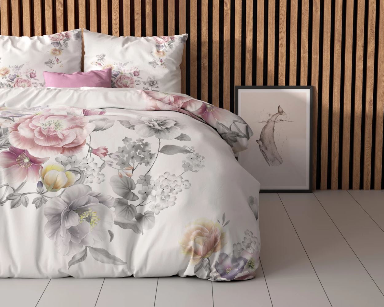 Set Lenjerie, Sleeptime Isabeau White, Microfibra 100%, 200x200/220 cm, Print Digital, 2 Fete Perna 60x70 cm, Anti Alergic