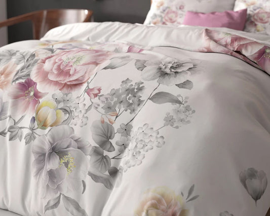 Set Lenjerie, Sleeptime Isabeau White, Microfibra 100%, 200x200/220 cm, Print Digital, 2 Fete Perna 60x70 cm, Anti Alergic