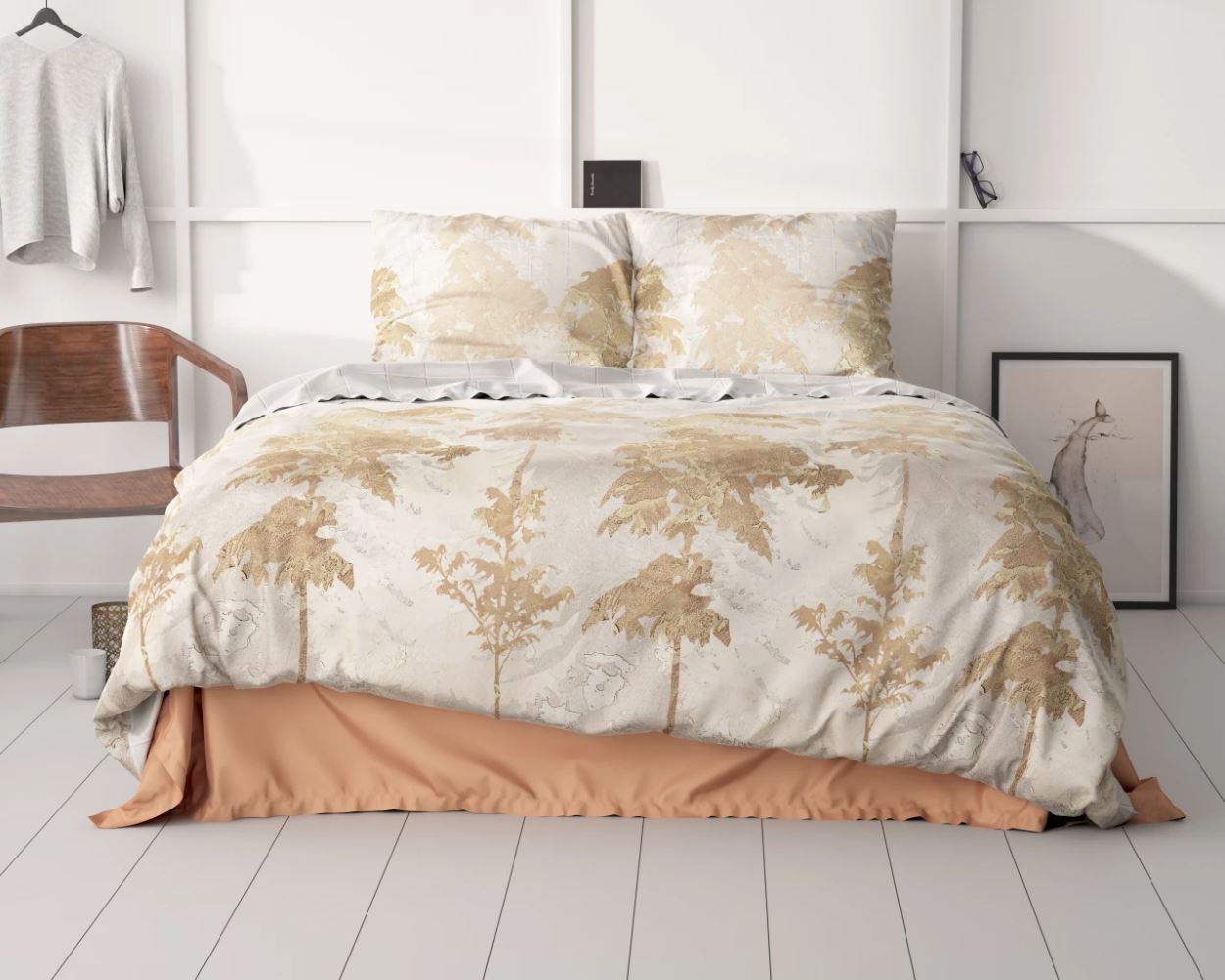 Set Lenjerie, Sleeptime Treasture Three Gold, Microfibra 100%, 140x200/220 cm, 1 Fata Perna 60x70 cm, Imprimeu Digital, Anti Alergic