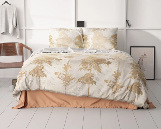 Set Lenjerie, Sleeptime Treasture Three Gold, Microfibra 100%, 140x200/220 cm, 1 Fata Perna 60x70 cm, Imprimeu Digital, Anti Alergic