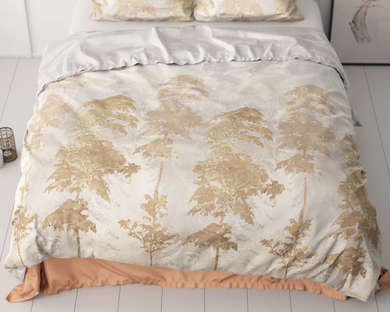 Set Lenjerie, Sleeptime Treasture Three Gold, Microfibra 100%, 140x200/220 cm, 1 Fata Perna 60x70 cm, Imprimeu Digital, Anti Alergic