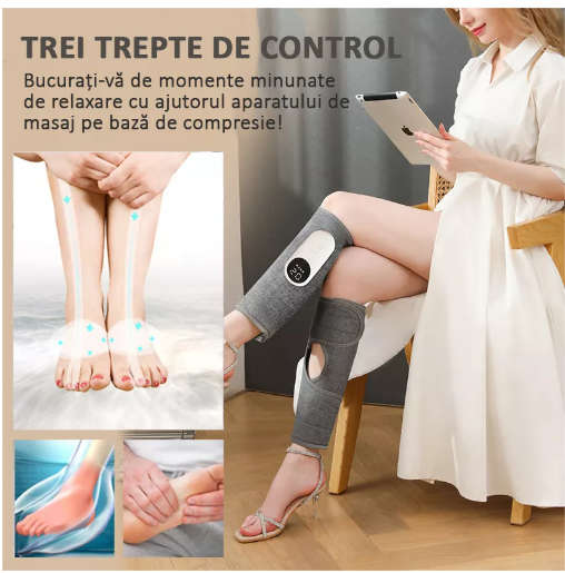 Aparat Masaj Gambe si Picioare, Incalzire, Compresie cu Aer, Vibratii, 3 Moduri, 3 Trepte Intensitate, Reglabil, Reincarcare USB-C