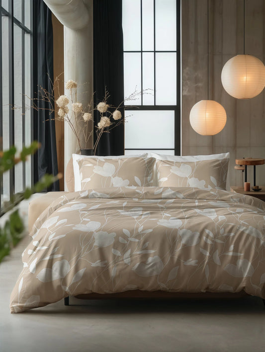 Set Lenjerie, Sleeptime Spring Sand Beige, 100% Bumbac, 140x200/220 cm, 1 Fata Perna 60x70 cm, Anti Alergic